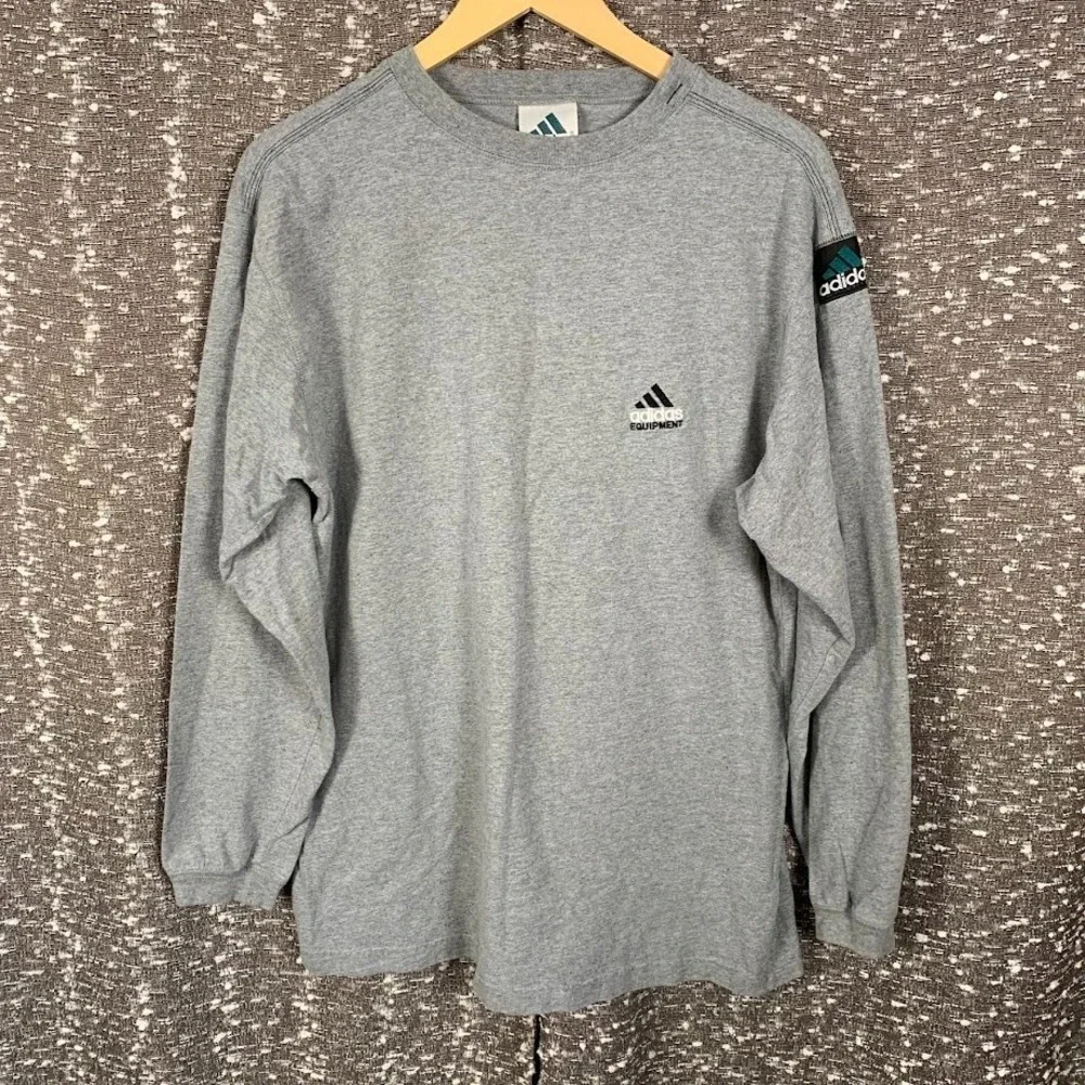 Vintage Adidas Equipment Gray Long Sleeve Shirt Embroidered Logo Size Small